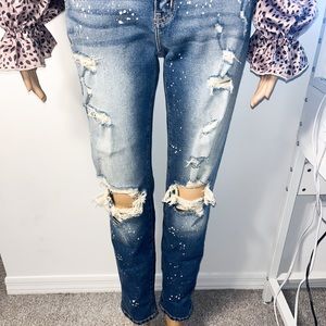 Super Cute Kancan Midwash Paint Splatter Distressed Jeans Size 24